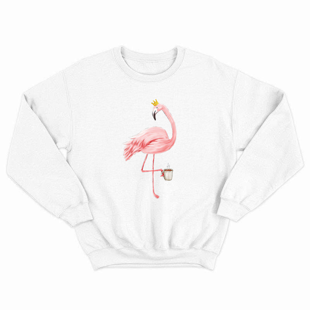 Queen Flamingo With Coffee Shirt Cute Animal Ladies Sweatshirt Gift For Coffee Lovers